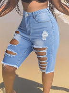 High-Waisted Distressed Denim Shorts for Women