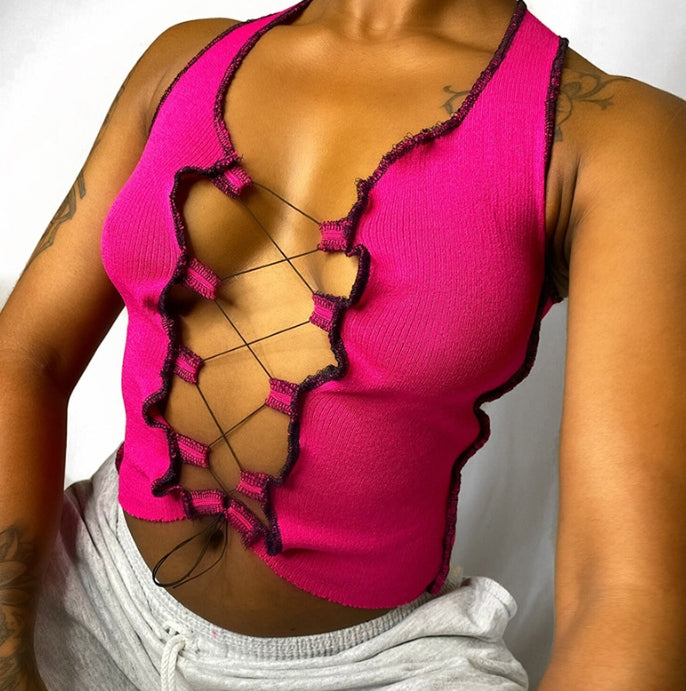 Summer Women's Fashion Sexy Hollow Crop Top with Straps