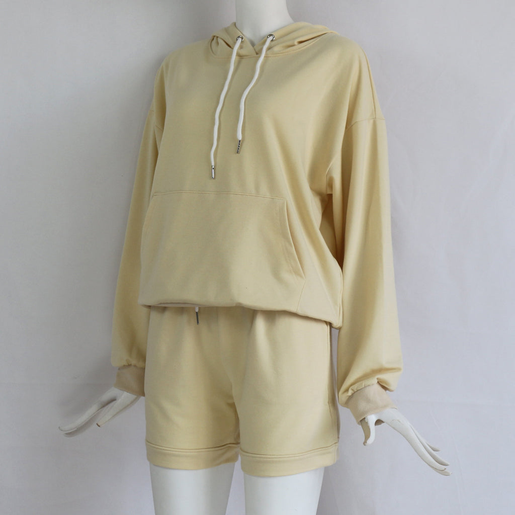 Women's Casual Long Sleeve Hoodie and Shorts Set
