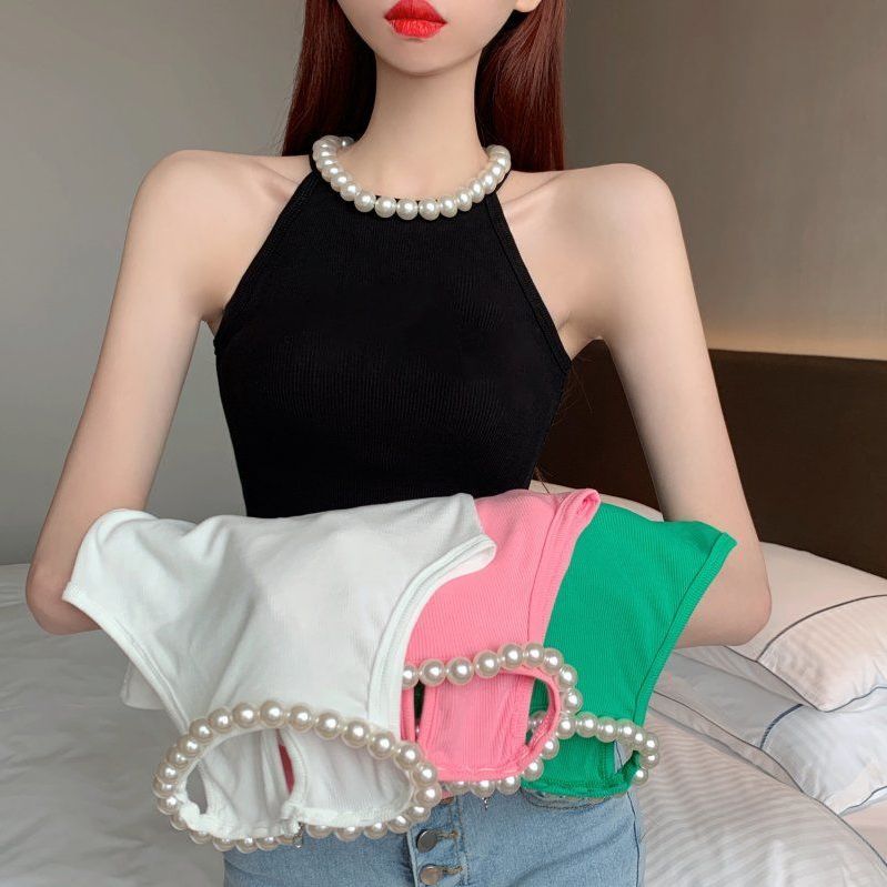 French Off Shoulder Slim Solid Tank Top for Women