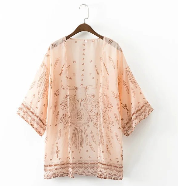 Sun Protection Jacket, Chiffon Cover-Up with Bull Design
