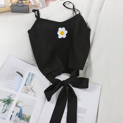 Korean Style Embroidered Crop Top with Tie Details