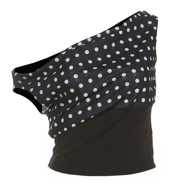 Retro One-Shoulder Polka Dot Crop Top