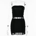 Summer Sheer Mesh Two-Piece Set with Crop Top and Skirt