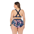 Plus Size Tropical Print High-Waist Bikini Set