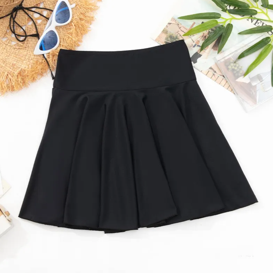 High-Waist Pleated Swim Skirt Bottom
