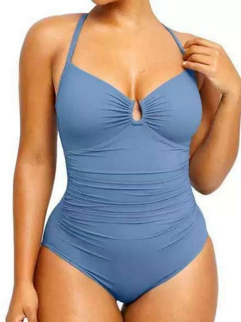 Ruched Keyhole Slim One-Piece Swimsuit