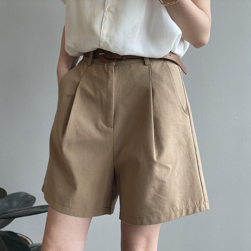 Khaki High-Waisted Loose Summer Shorts for Women
