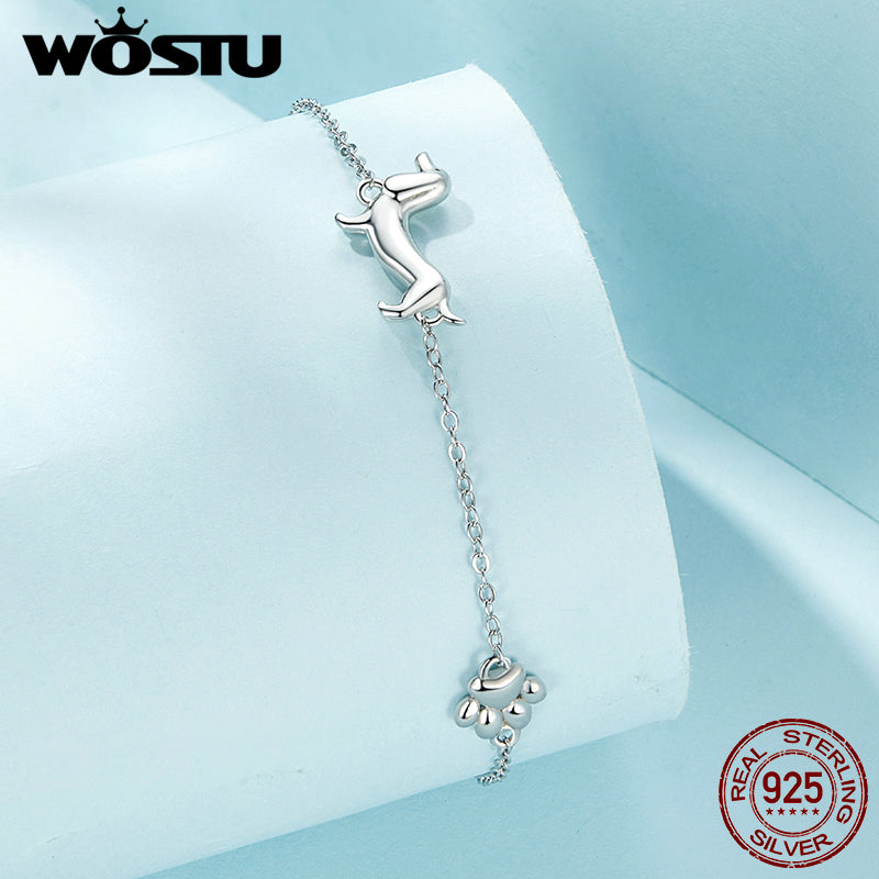 WOSTU Silver Dachshund Dog Charm Bracelet for Women
