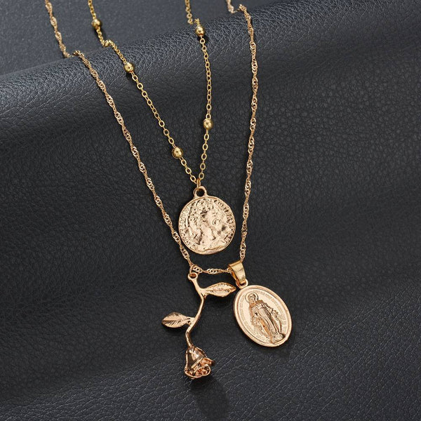 Vintage Geometric Rose Jesus Pendant Necklace for Women | Christian Jewelry