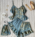 Women's Faux Silk Pajama Set - Two-Piece Printed Sleepwear