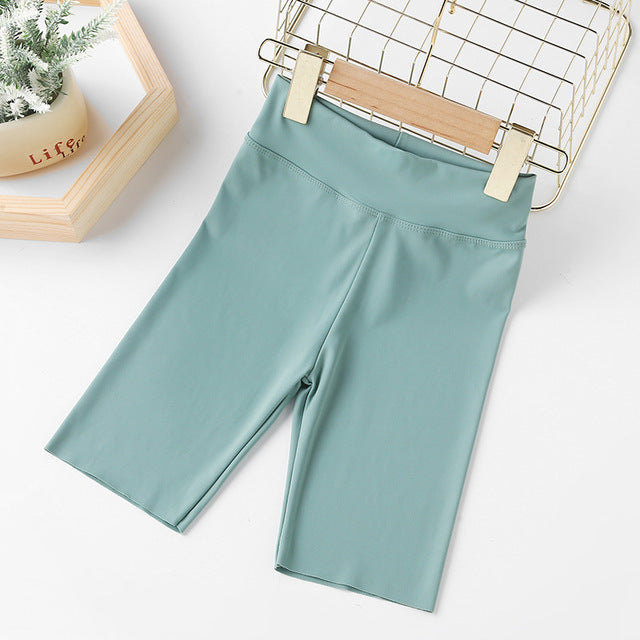 High Waist Elastic Slim Sports Shorts for Girls