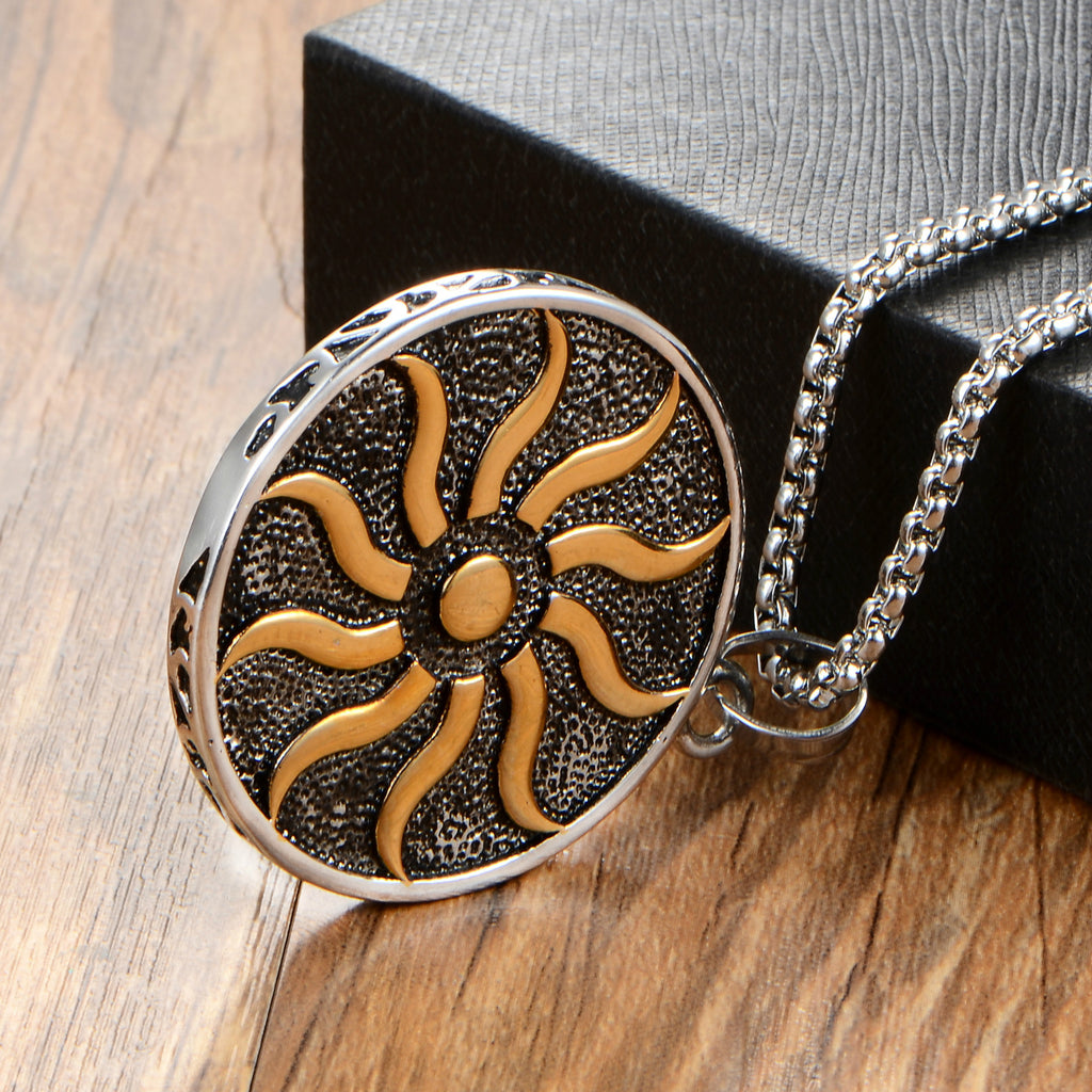 Flame Pendant Necklace with Stainless Steel Sun God