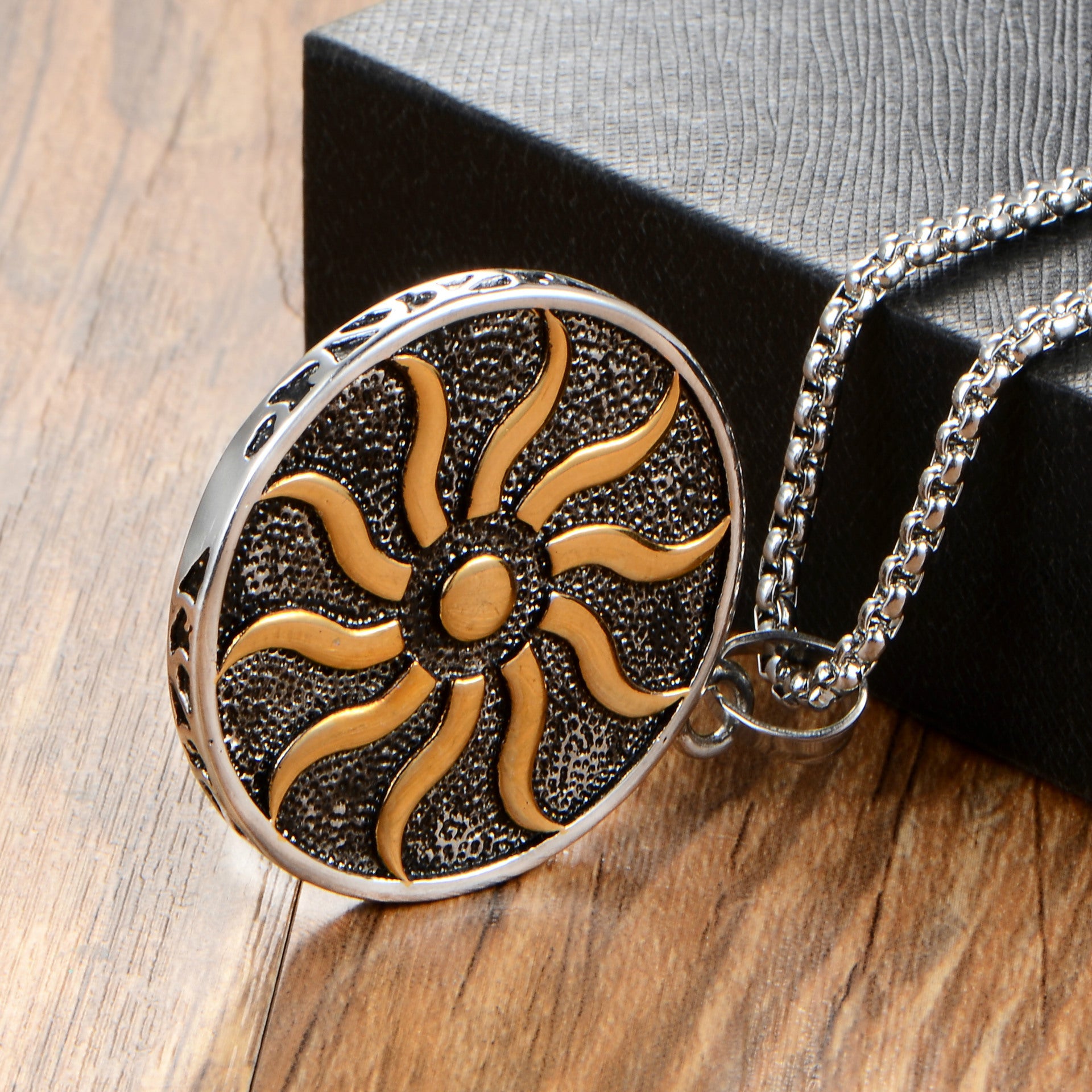 Flame Pendant Necklace with Stainless Steel Sun God