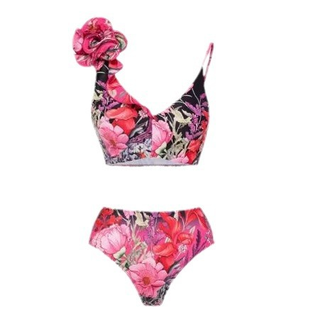 Floral One-Shoulder 3D Flower One-Piece Swimsuit