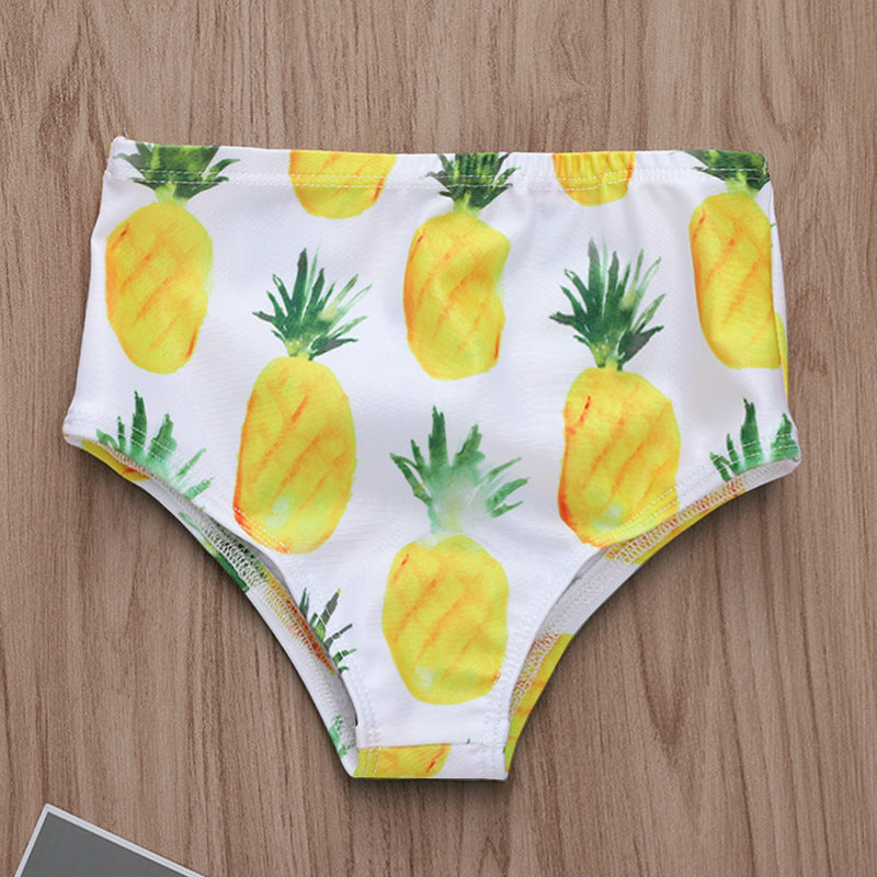 Girls Pineapple Print Fringe Bikini Set with Headband