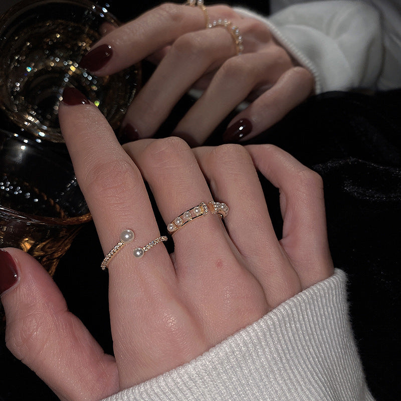 Pearl Rhinestone Cross Ring with Unique Design