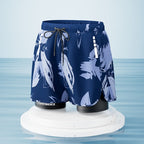 Men's Blue Floral 2-in-1 Swim Trunks