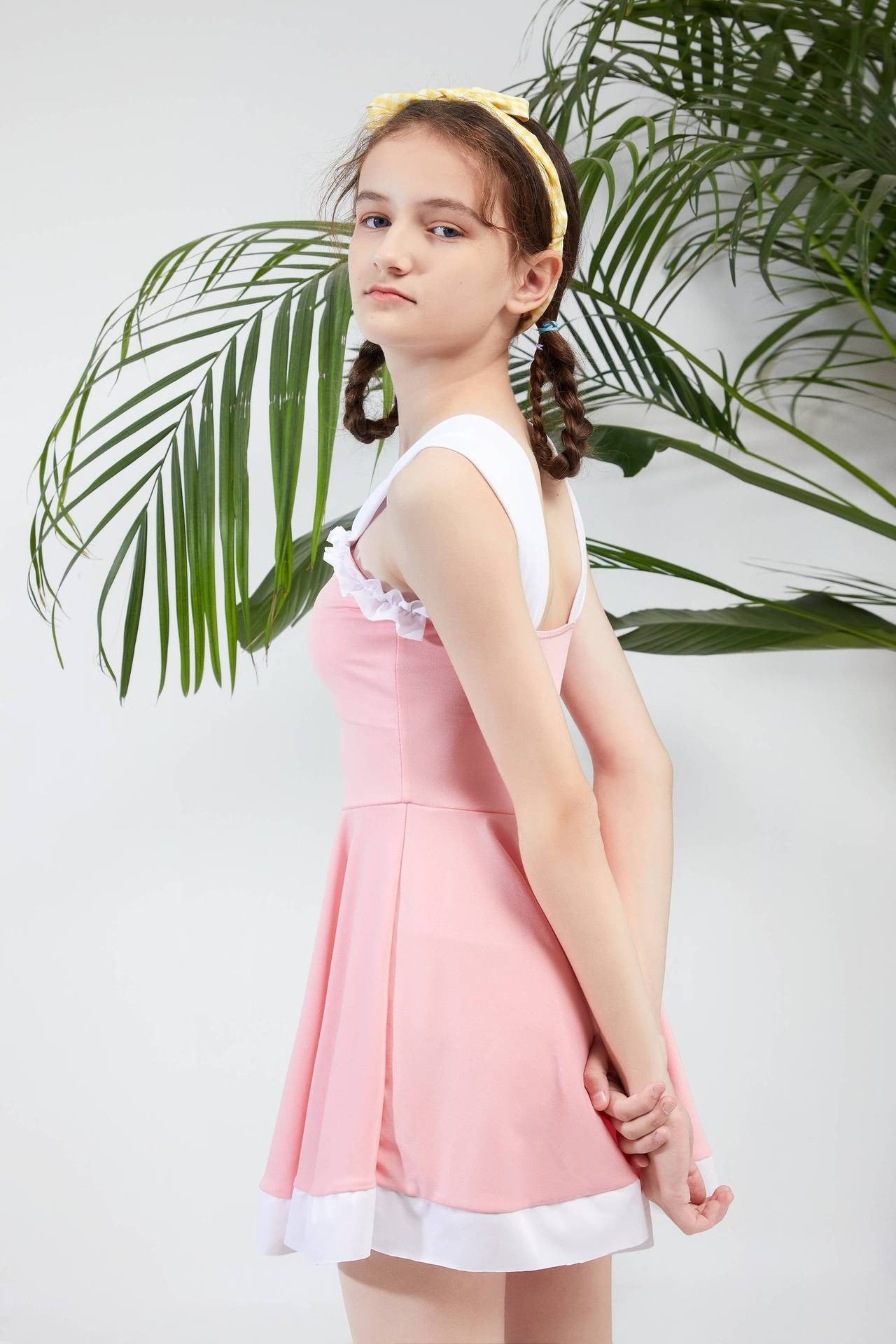 Girls Button-Front Skirted Swim Dress
