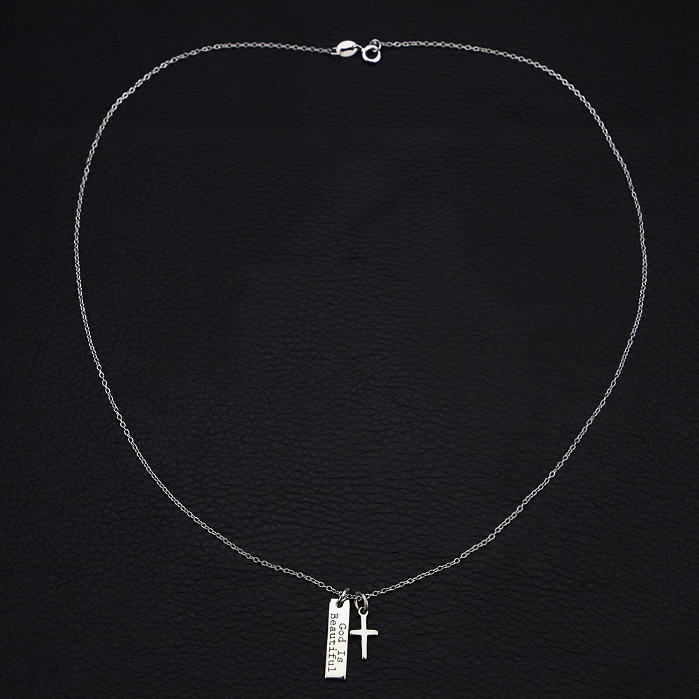 925 Silver Cross Necklace with Square Pendant | Christian Jewelry