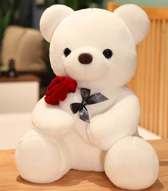 Hugging Roses Teddy Bear Plush Pillow | Home Decor