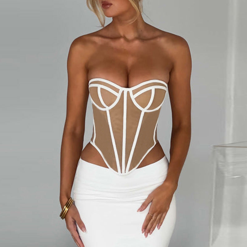 YL23315 Women's Colorblock Backless Bustier Top