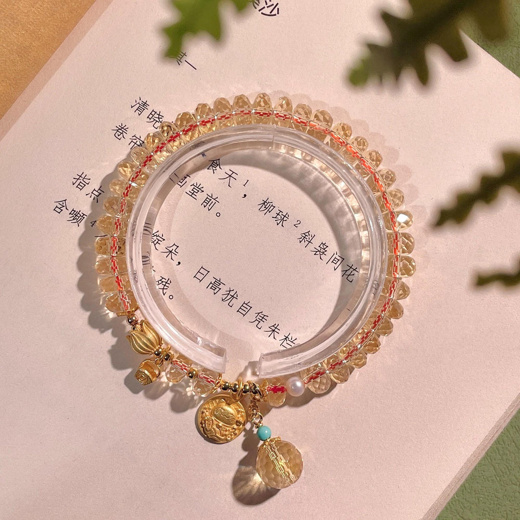 Faceted Crystal Strand with Lucky Cat Pendant
