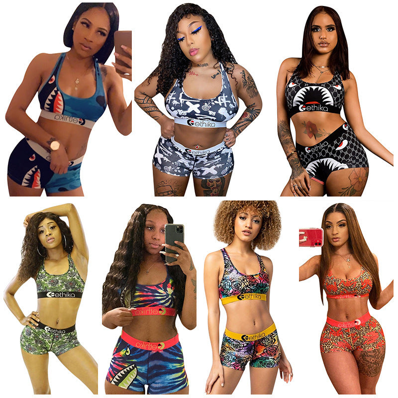 80D8344 Women's Streetwear Letter Print Set with Shorts