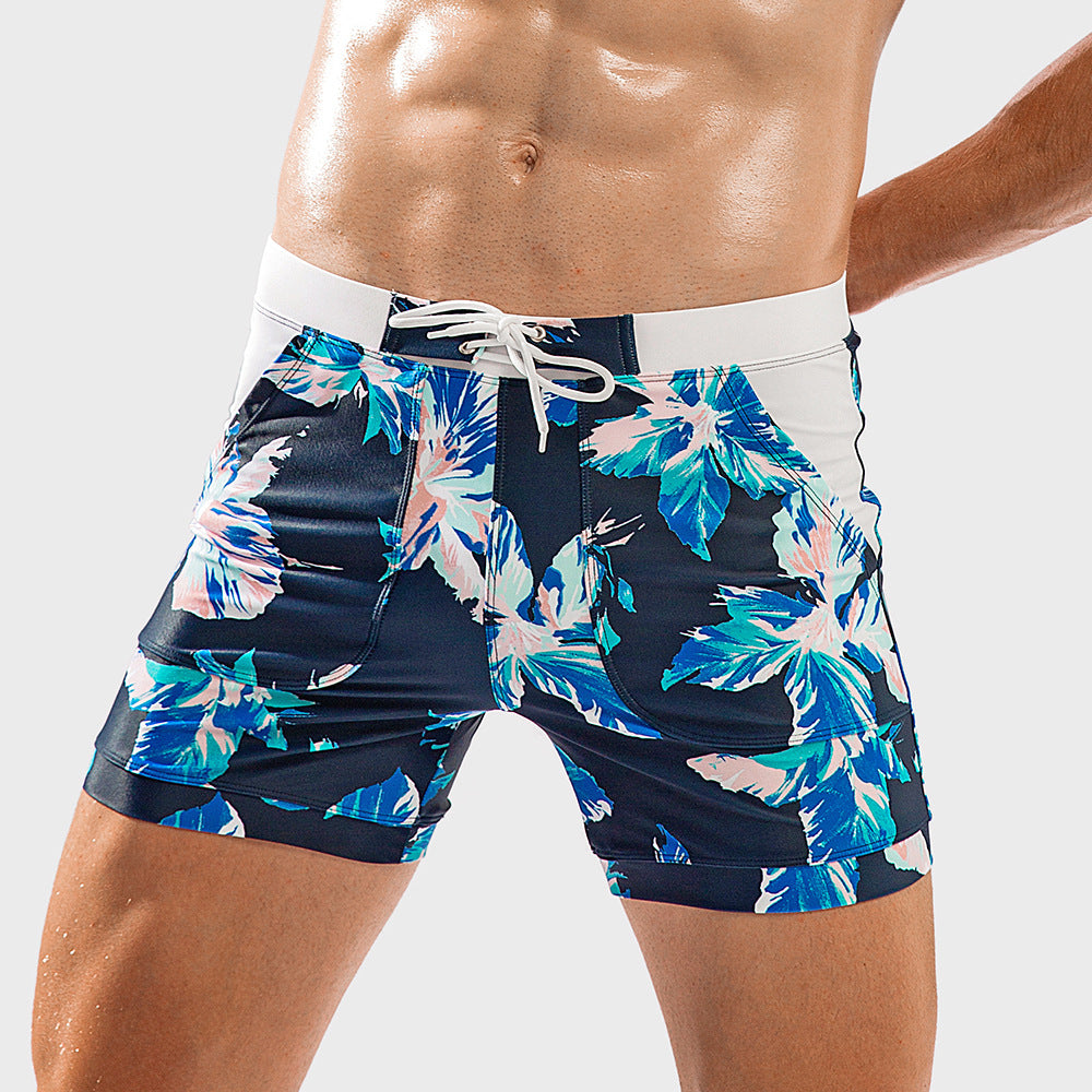 Men's Floral Print Drawstring Swim Trunks