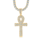 Micro Inlaid Zircon Ankh Cross Pendant Necklace