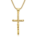 Gold Titanium Steel Crucifix Necklace