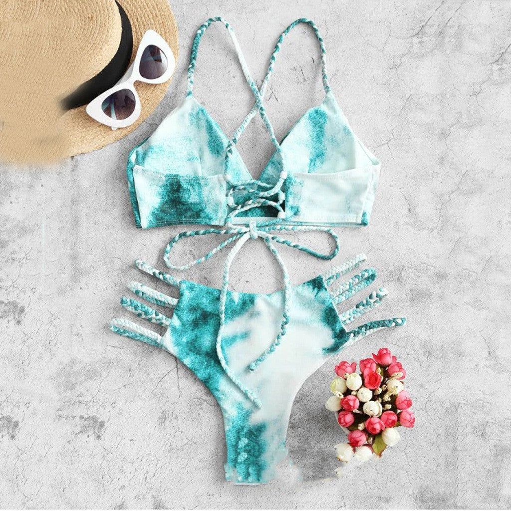 Tie-Dye Braided Strappy Bikini Set