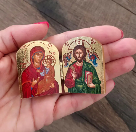 Wooden Christ & Virgin Icon Diptych | Christian Home Decor
