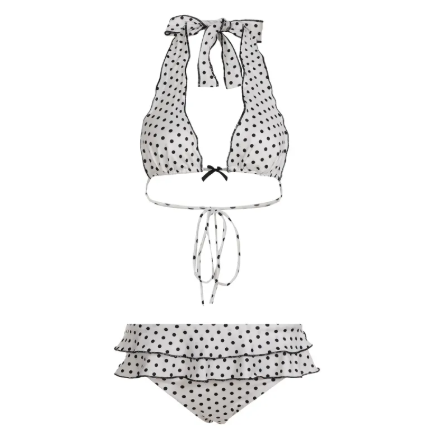 Women's Brown Polka Dot Ruffle Skirt Bikini Set