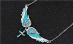 Angel Wings Pendant and Sweater Necklace with Gems