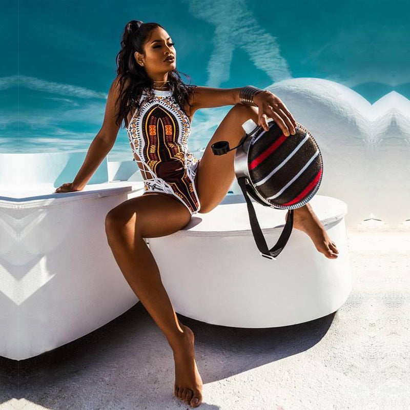 Tribal Print High-Neck Cutout One-Piece Swimsuit