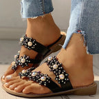 Plus Size Women's Flat Flower Thong Sandals 40-43