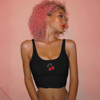 Cherry Embroidered Sleeveless Crop Top Vest