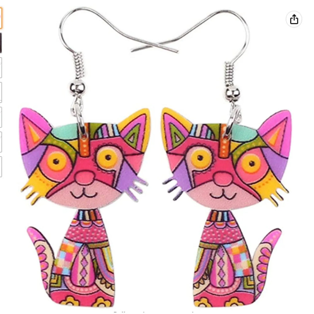 3D Painted Cat Earrings | Jewelry