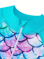 Girls Mermaid Scale Long-Sleeve Rash Guard Swimsuit