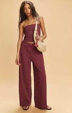 Trendy Women's Striped Knitted Tube Top & Pants Two-Piece Sports Leisure Set