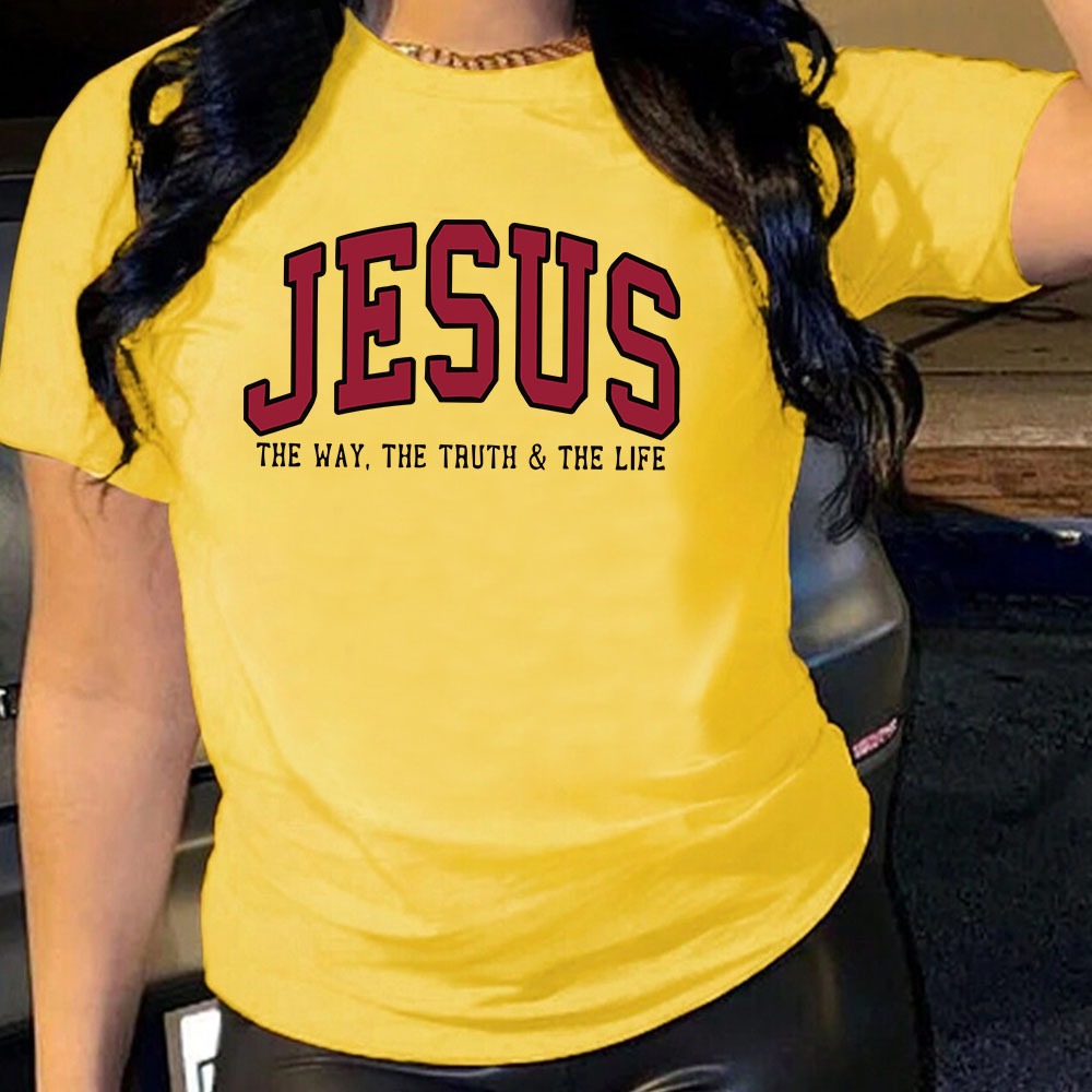 Women's JESUS Printed Loose Round Neck T-shirt | Faith Streetwear