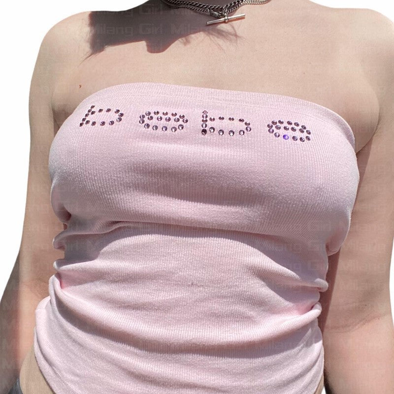 Rhinestone Bebe Tube Top - Vintage Y2K Girls Tank