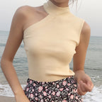 Versatile Off-Shoulder Crop Top with Knitted Tank