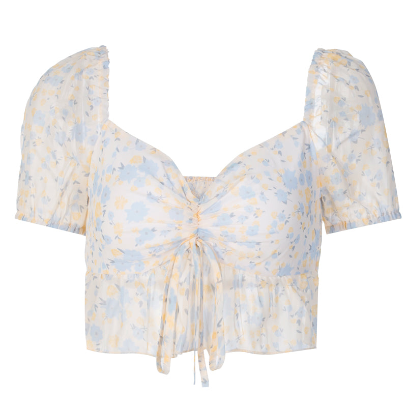Floral Chiffon Crop Top - Jennie Style High Waist T-Shirt