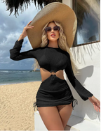 Knit Long-Sleeve Cutout Beach Cover-Up Dress