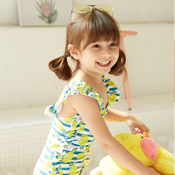 Girls' Pineapple Print Ruffle One-Piece Swimsuit