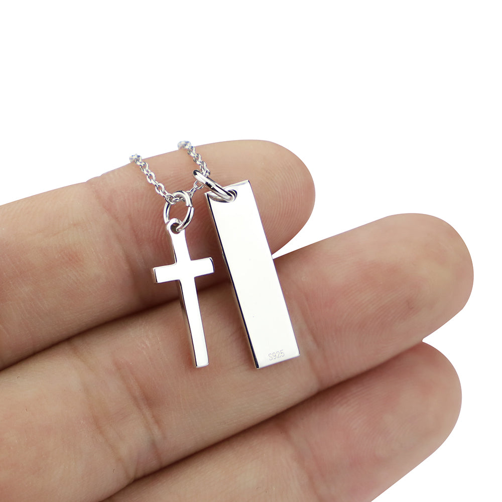 925 Silver Cross Necklace with Square Pendant | Christian Jewelry