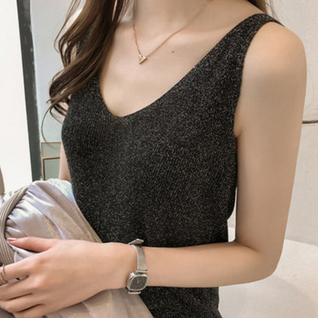 Slim Knit V-Neck Sleeveless Tank Top for Women