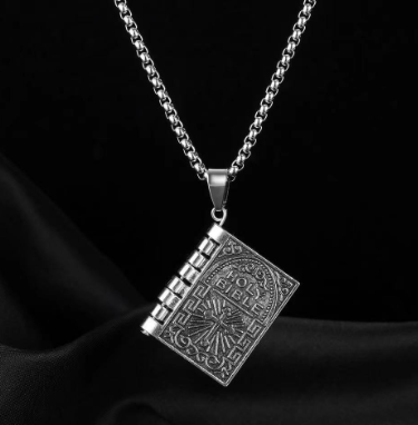 Sterling Silver Tiny Bible Necklace with Keychain (One Set)
